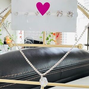 Elegant Silver Heart Shaped Necklace & Earring Set